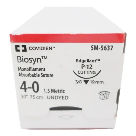 Cardinal Covidien - SM-5637 - Medtronic / Covidien Biosyn Absorbable Suture with Needle Biosyn Polyester P 12 3/8 Circle Precision Reverse Cutting Needle Size 4 0 Monofilament
