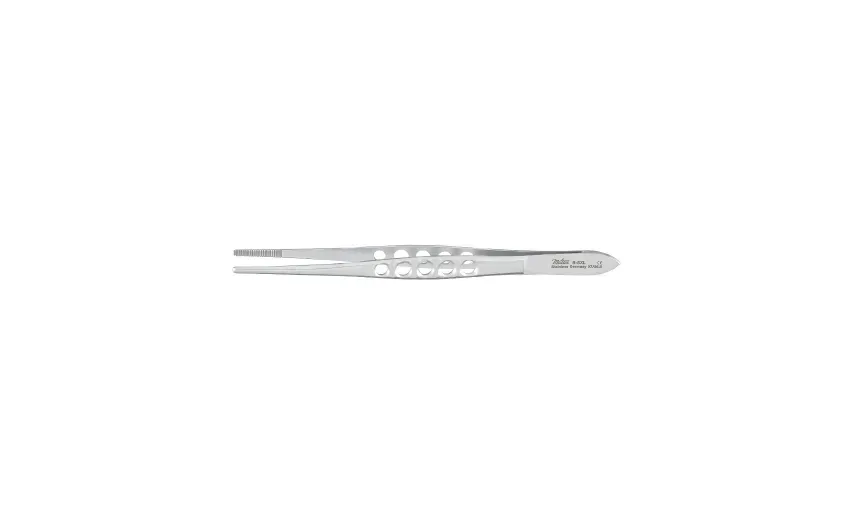 Integra Lifesciences - 6-8XL - Dressing Forceps 5-1/2 Inch Length Surgical Grade Stainless Steel Nonsterile Nonlocking Fenestrated Thumb Handle Straight Serrated Tip