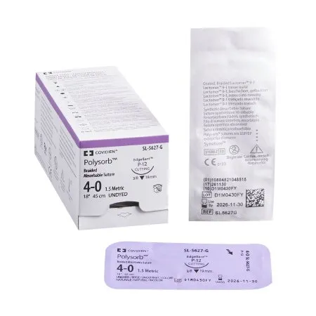 Medtronic / Covidien - Polysorb - Sl-5627-G - Absorbable Suture With Needle Polysorb Polyester P-12 3/8 Circle Precision Reverse Cutting Needle Size 4 - 0 Braided