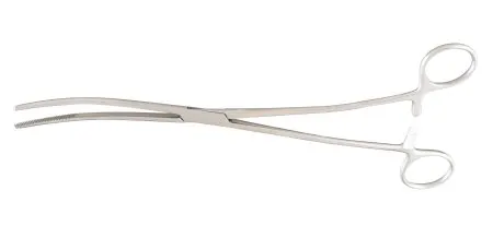 McKesson - McKesson Argent - 43-1-374 - Dressing Forceps McKesson Argent Bozeman 10-1/2 Inch Length Surgical Grade Stainless Steel NonSterile Ratchet Lock Finger Ring Handle Double Curved Serrated Tips
