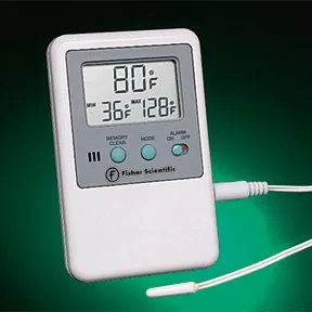 Fisher Scientific - Fisherbrand Traceable - 15-077-8D - Digital Thermometer with Alarm Fisherbrand Traceable Fahrenheit / Celsius -58° to +158°F (-50° to +70°C) Short External Sensor Multiple Mounting Options Battery Operated
