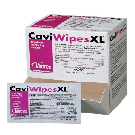 Metrex Research - CaviWipes - 13-1155 -   Surface Disinfectant Premoistened Alcohol Based Manual Pull Wipe 50 Count Individual Packet Alcohol Scent NonSterile