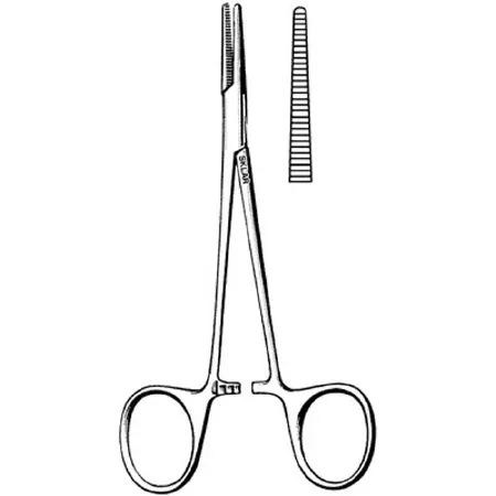 Sklar - Econo - 96-2537A - Mosquito Forceps Econo Halsted 5 Inch Length Floor Grade Pakistan Stainless Steel Sterile Ratchet Lock Finger Ring Handle Straight Serrated Tip