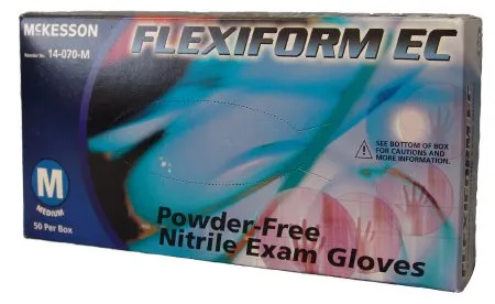 McKesson - McKesson FLEXIFORM EC - 14-070-M - Exam Glove McKesson FLEXIFORM EC Medium NonSterile Nitrile Extended Cuff Length Textured Fingertips Blue Chemo Tested