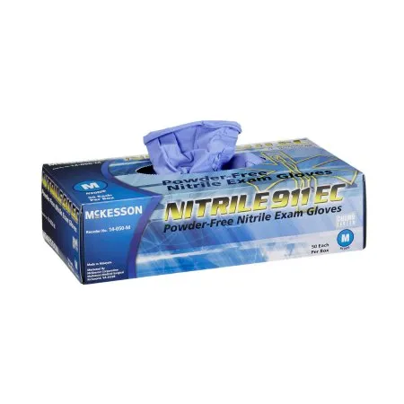 McKesson - From: 14-050-M To: 14-070-S  NITRILE 911 ECExam Glove  NITRILE 911 EC Medium NonSterile Nitrile Extended Cuff Length Textured Fingertips Blue Chemo Tested