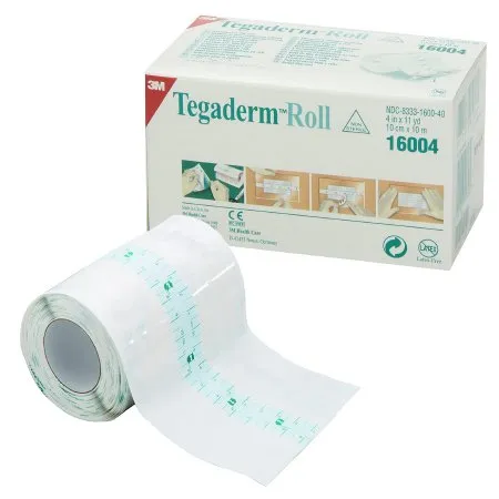 3M - 16004 - Tegaderm Transparent Film Dressing Tegaderm 4 Inch X 11 Yard 2 Tab Delivery Roll NonSterile