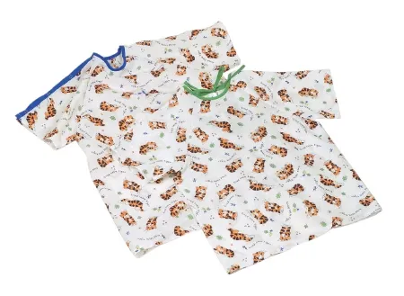 Medline - MDT011286S - Patient Exam Gown Small Kid Design (tired Tiger Print) Reusable