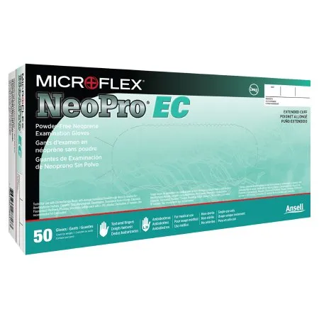 Microflex Medical - NeoPro EC - NEC-288-S -  Exam Glove  Small NonSterile Polychloroprene Extended Cuff Length Textured Fingertips Green Chemo Tested