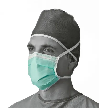 Medline - NON27379A - Surgical Mask Anti-fog Film Pleated Tie Closure One Size Fits Most Green Nonsterile Not Rated Adult