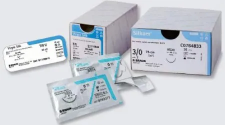 Tissue Seal - Silkam - G0762563 - Nonabsorbable Suture With Needle Silkam Silk Hs18 1/2 Circle Reverse Cutting Needle Size 4 - 0 Braided
