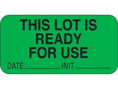 Shamrock Scientific - UPCR3021 - Pre-Printed Label Multipurpose Label Green THIS LOT IS / READY / FOR USE / DATE _____ INIT _____ Black Quality Control Label 3/4 X 1-1/2 Inch
