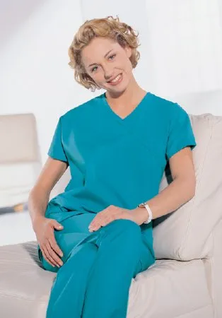 Hospitex / Encompass Group - Synergy - 46851-115 - Scrub Shirt Synergy Medium Ceil Blue 2 Pockets Short Cap Sleeve Female