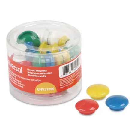 Universal - UNV-31250 - Assorted Magnets, Circles, Assorted Colors, 0.63, 1, 1.63 Diameters, 30/pack