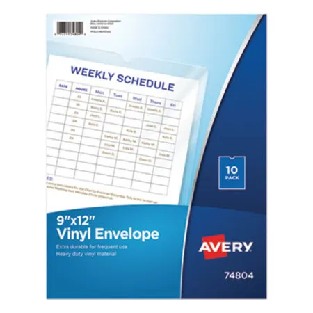 Avery - AVE-74804 - Top-load Clear Vinyl Envelopes W/thumb Notch, 9%xe2%x80? X 12%xe2%x80?, Clear, 10/pack