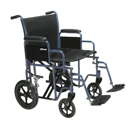 Drive Medical - BTR20-B - Bariatric Transport Chair Steel Frame with Blue Finish 450 lbs. Weight Capacity Desk Length / Removable / Reversible Arm Black Upholstery