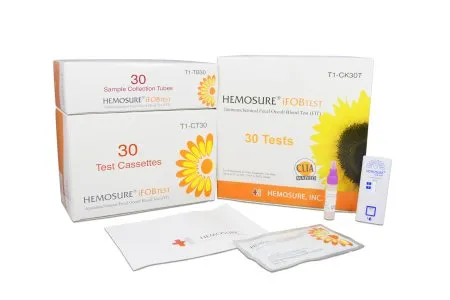 Hemosure - T1-CK30T - Cancer Screening Test Kit Hemosure Colorectal Cancer Screening Fecal Occult Blood Test (iFOB or FIT) Stool Sample 30 Tests CLIA Waived
