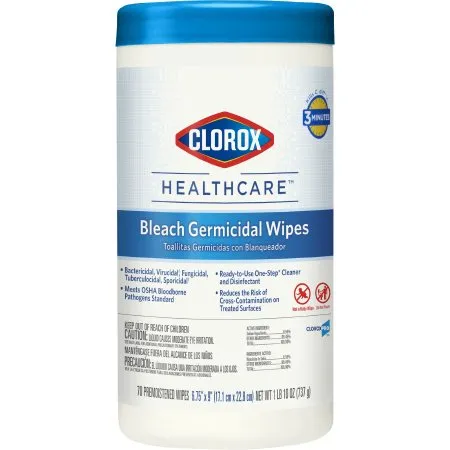 Clorox - 35309 - Healthcare Healthcare Surface Disinfectant Cleaner Premoistened Germicidal Manual Pull Wipe 70 Count Canister Chlorine Scent NonSterile