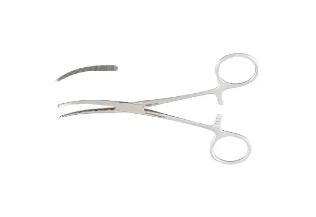 Integra Lifesciences - Miltex - 7-72 - Hemostatic Forceps Miltex Baby Ochsner 5-1/2 Inch Length Or Grade German Stainless Steel Nonsterile Ratchet Lock Finger Ring Handle Curved Extra Delicate, Serrated Tips With 1 X 2 Teeth