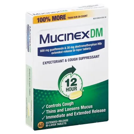 Reckitt Benckiser - Mucinex DM - 63824005634 - Cold and Cough Relief Mucinex DM 600 mg - 30 mg Strength Tablet 40 per Bottle