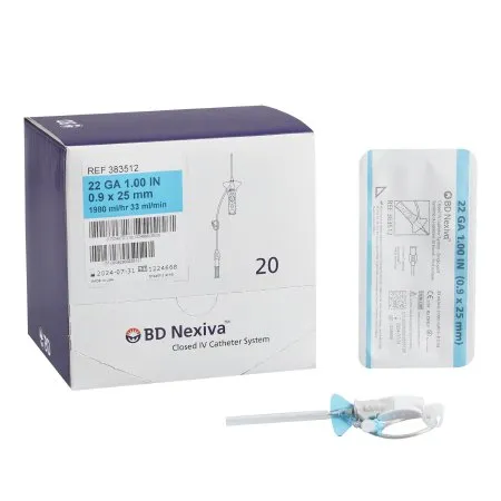 BD Becton Dickinson - Nexiva - From: 383512 To: 383552 -  Closed IV Catheter  22 Gauge 1 Inch Sliding Safety Needle