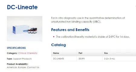 Sekisui Diagnostics - SE-091 - Linearity Kit Dc-lineate Unsaturated Iron Binding Capacity (uibc) 3 X 2 X 5 Ml Liquid