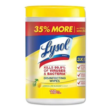 Lagasse - Lysol - 19200-78849 -   Surface Disinfectant Cleaner Premoistened Alcohol Based Manual Pull Wipe 110 Count Canister Lemon Lime Blossom Scent NonSterile