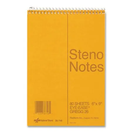 National - RED-36746 - Standard Spiral Steno Pad, Gregg Rule, Brown Cover, 80 Eye-ease Green 6 X 9 Sheets