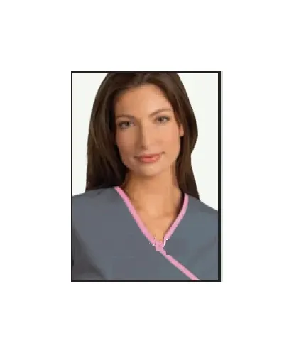 Fashion Seal Uniforms - 7599-S - Scrub Shirt Small Pewter / Pretty Pink 2 Pockets Short Set-in Sleeve Female