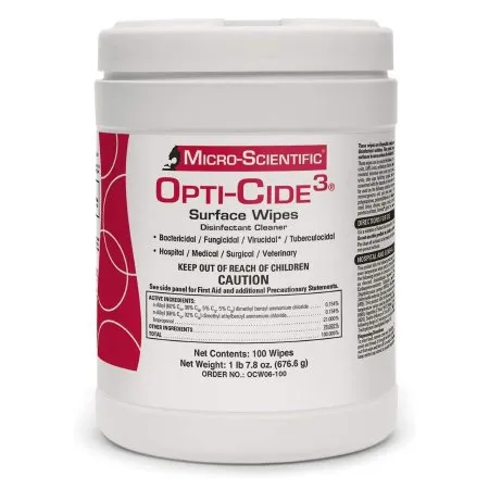 Micro Scientific Industries - MSI100 - Opti Cide3Opti Cide3 Surface Disinfectant Cleaner Premoistened Broad Spectrum Manual Pull Wipe 100 Count Canister Alcohol Scent NonSterile