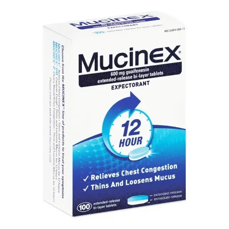 Reckitt Benckiser - Mucinex - 63824000815 - Cold and Cough Relief Mucinex 600 mg Strength Extended Release Tablet 100 per Bottle