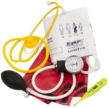 Hopkins Medical Products - Hopkins - 695257 - Single Patient Use MRSA Kit with thermometer Hopkins 25 to 40 cm Child Cuff Single Head Disposable Stethoscope Pocket Aneroid