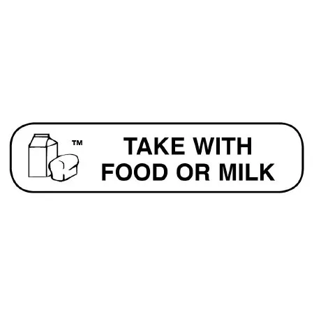 Apothecary Products - 40010 - Pre-printed Label Apothecary Products Auxiliary Label White Paper Take With Food Or Milk Black Safety And Instructional 3/8 X 1-9/16 Inch