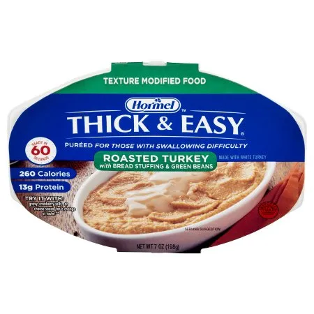 Hormel Food - Thick & Easy Purees - From: 60740 To: 60749 - s  Thickened Food  7 oz. Tray Turkey with Stuffing / Green Beans Flavor Puree IDDSI Level 2 Mildly Thick