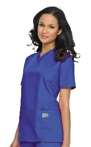 Landau Uniforms - 70221CEILMED - Scrub Shirt Medium Ceil Blue 3 Pockets Short Set-in Sleeve Female