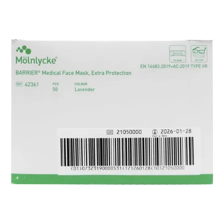 MOLNLYCKE HEALTH CARE - Barrier Extra Protection - 42361 - Molnlycke  Surgical Mask  Anti fog Pleated Tie Closure One Size Fits Most Lavender NonSterile Not Rated Adult