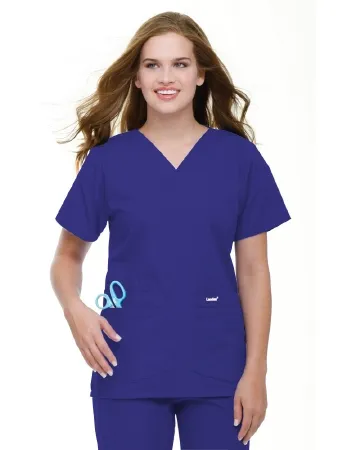 Landau Uniforms - 8219RPPMED - Scrub Shirt Medium Grape 4 Pockets Short Set-in Sleeve Female