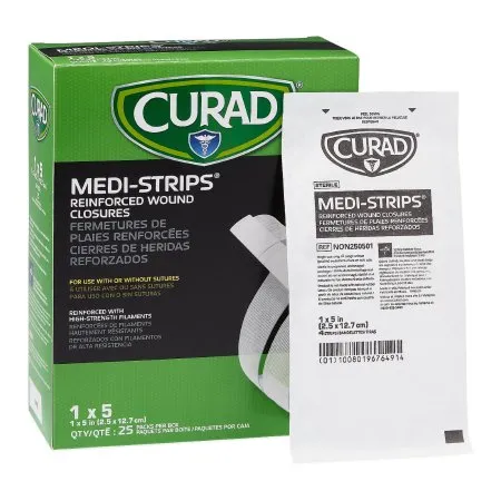 Medline - Medi-Strips - NON250501 - Skin Closure Strip Medi-strips 1 X 5 Inch Nonwoven Material Reinforced Strip White