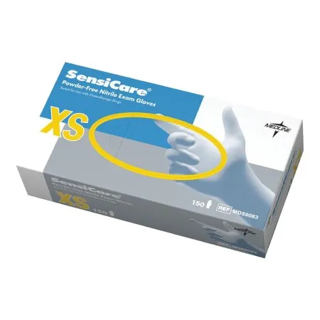 Medline - SensiCare - From: MDS8083 To: MDS8084 -  Exam Glove  X Small NonSterile Nitrile Standard Cuff Length Textured Fingertips Blue Chemo Tested