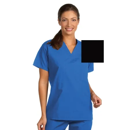 Fashion Seal Uniforms - 6601-S - Scrub Shirt Small Black 1 Pocket Short Set-in Sleeve Unisex