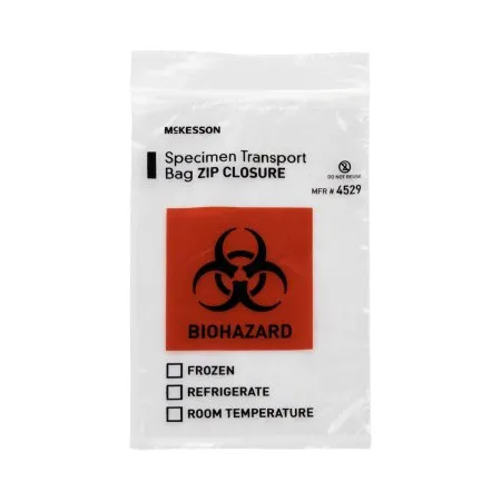 McKesson - 4529 - Specimen Transport Bag 6 X 9 Inch Zip Closure Biohazard Symbol / Storage Instructions NonSterile