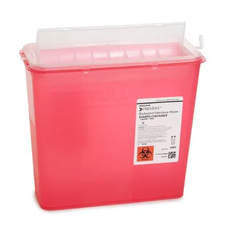 McKesson - 2262 - Prevent Sharps Container Prevent Translucent Red Base 10 3/4 H X 10 1/2 W X 4 3/4 D Inch Horizontal Entry 1.25 Gallon