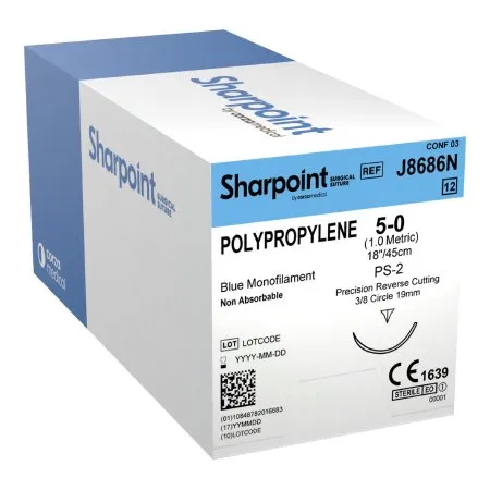 Surgical Specialties - J8686n - Nonabsorbable Suture With Needle Surgical Specialties Polypropylene 3/8 Circle Precision Reverse Cutting Needle Size 5 - 0 Monofilament
