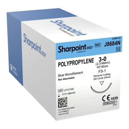 Surgical Specialties - J8684n - Nonabsorbable Suture With Needle Surgical Specialties Polypropylene Ds24 3/8 Circle Reverse Cutting Needle Size 3 - 0 Monofilament