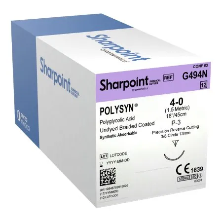 Surgical Specialties - Polysyn - G494n - Absorbable Suture With Needle Polysyn Polyglycolic Acid Dsm13 3/8 Circle Precision Reverse Cutting Needle Size 4 - 0 Braided