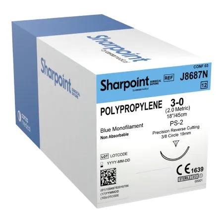 Surgical Specialties - J8687n - Nonabsorbable Suture With Needle Surgical Specialties Polypropylene Dsm18 3/8 Circle Precision Reverse Cutting Needle Size 3 - 0 Monofilament