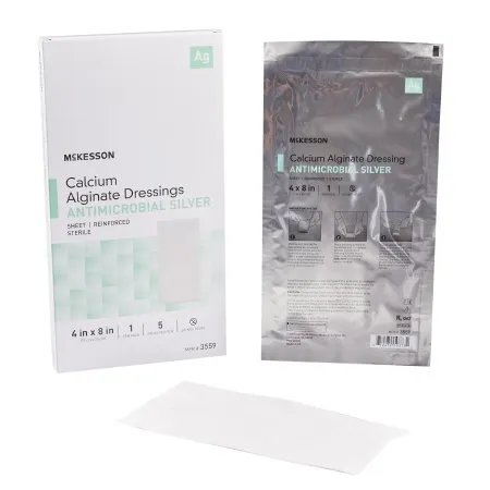 McKesson - 3559 - Silver Alginate Dressing 4 X 8 Inch Rectangle Sterile