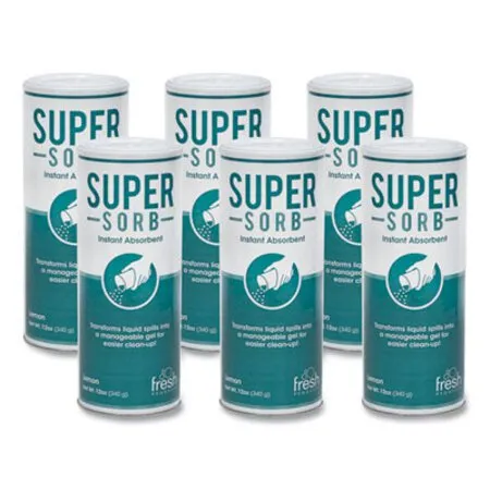 Fresh Products - FRS-614SSBX - Super-sorb Liquid Spill Absorbent, Lemon Scent, 720 Oz, 12 Oz Shaker Can, 6/box