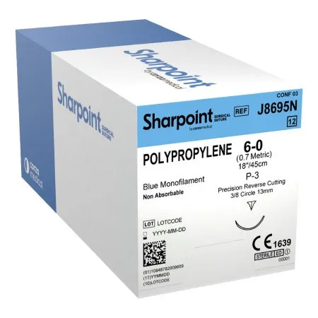 Surgical Specialties - J8695n - Nonabsorbable Suture With Needle Surgical Specialties Polypropylene Dsm13 3/8 Circle Precision Reverse Cutting Needle Size 6 - 0 Monofilament