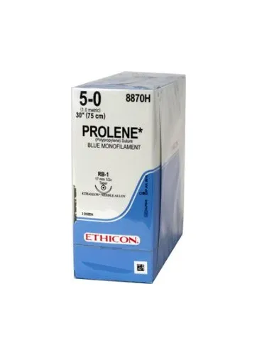 J&J - Prolene - 8870H - Nonabsorbable Suture with Needle Prolene Polypropylene RB-1 1/2 Circle Taper Point Needle Size 5 - 0 Monofilament