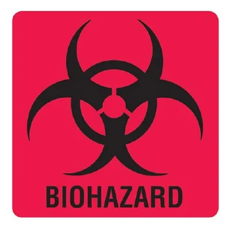 Market Lab - 1019 - Pre-printed Label Warning Label Red Vinyl Biohazard Black Biohazard 6 X 6 Inch